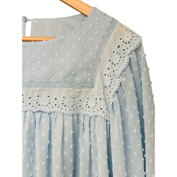 Swiss Dot Hollowed Out Ruffle Sleeve Blouse – Size Medium - Picture 4 of 8